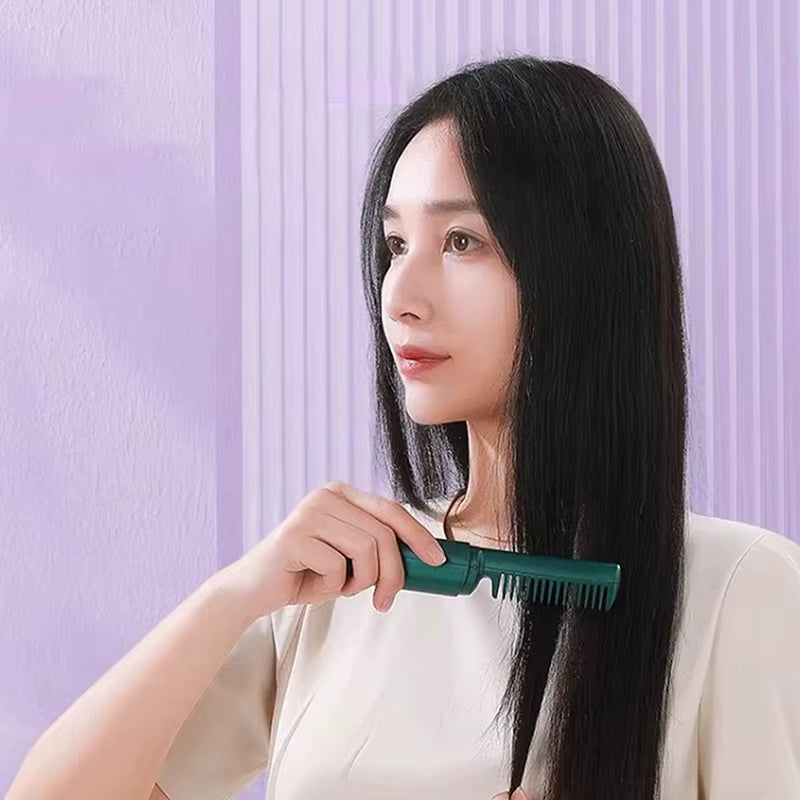 Straight Hair Comb Electric Hot Comb 2 in 1 Upgrade Version Wireless Hair Straightener and Curler USB Charging
